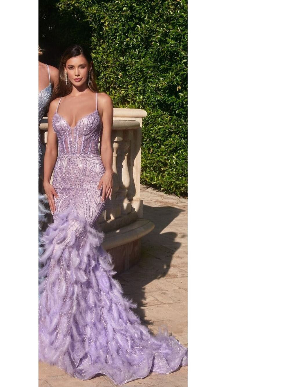 LaDivine CC2308 Feather Sparkle Formal Prom Long Mermaid Gown Dress Lavender 10